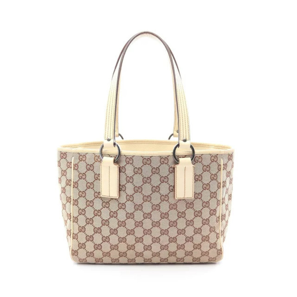 Gucci Tote Bag Canvas Leather Beige Cream Brown